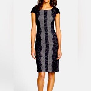 👗 Betsey Johnson Grey/Black Tweed Lace Cap Sheath Cocktail/Party Dress